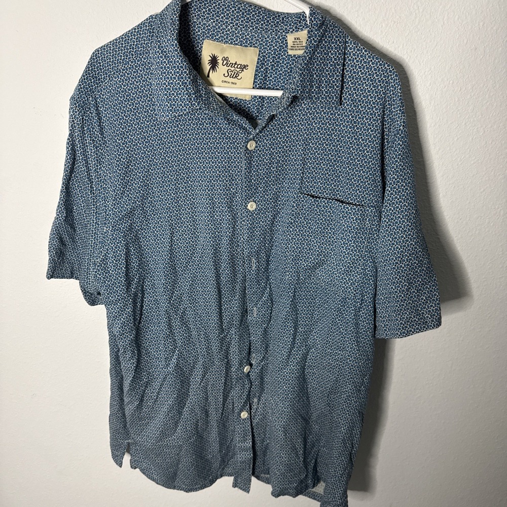 Vintage Silk  Shirt Mens XXL Blue Circa 1969 Camp Casual Button Up Beach Preppy